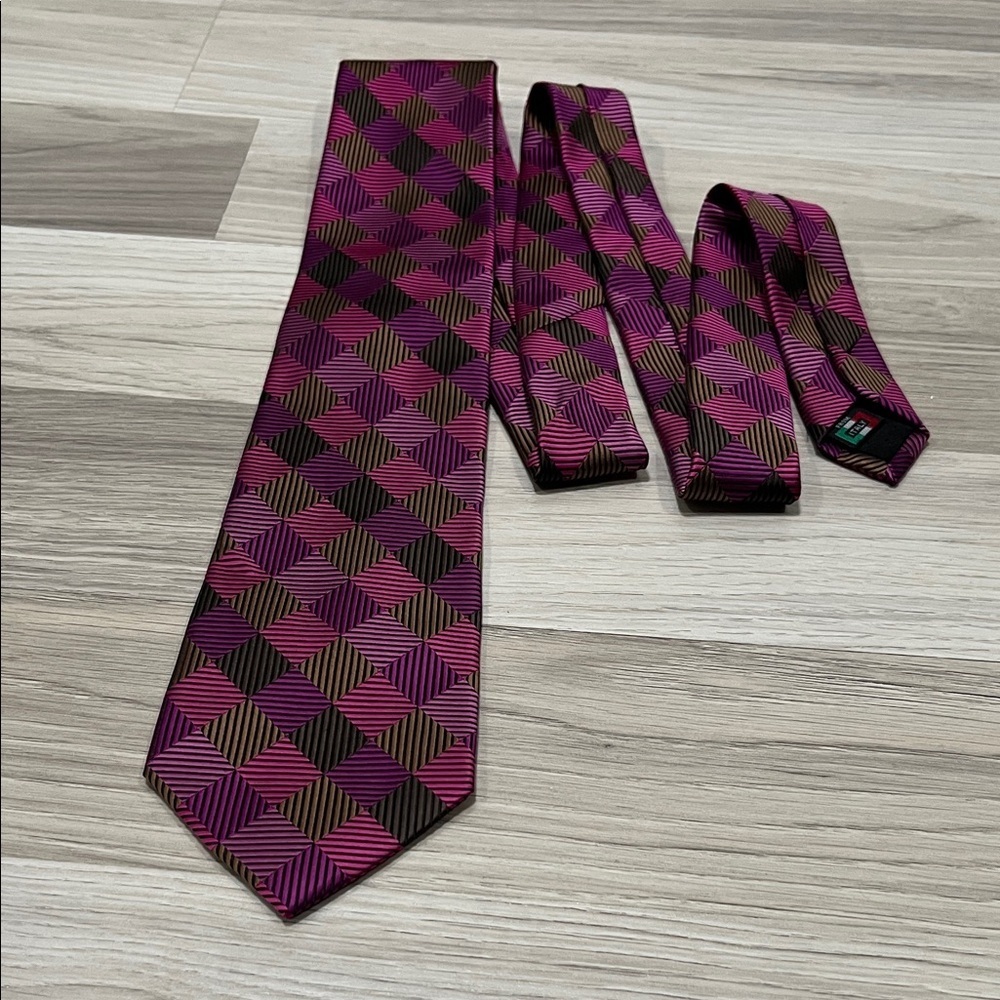 Q Brand Men’s Elegant Tie Purple Black Checkered Design From Italy Micro Fiber